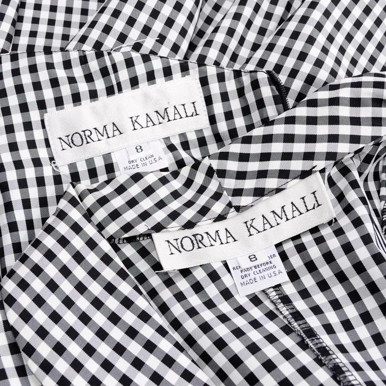 1980s Norma Kamali Black & White Checked Taffeta 2 Pc Victorian Dress