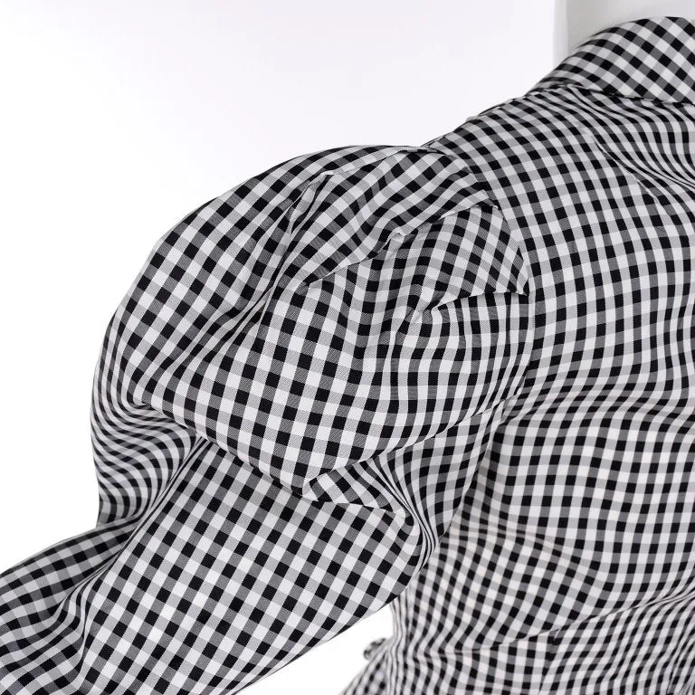 1980s Norma Kamali Black & White Checked Taffeta 2 Pc Victorian Dress