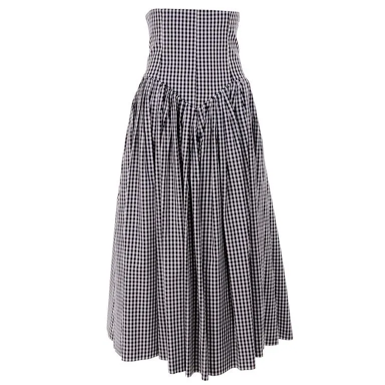 1980s Norma Kamali Black & White Checked Taffeta 2 Pc Victorian Dress
