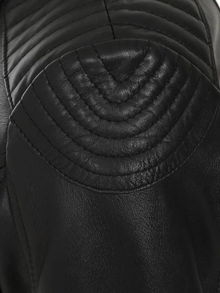 Black Biker Style Bold Lined Leather Jacket