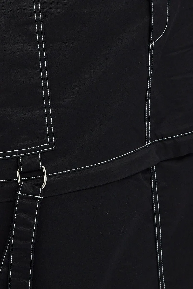 Black Cargo Midi Skirt Detachable Hem
