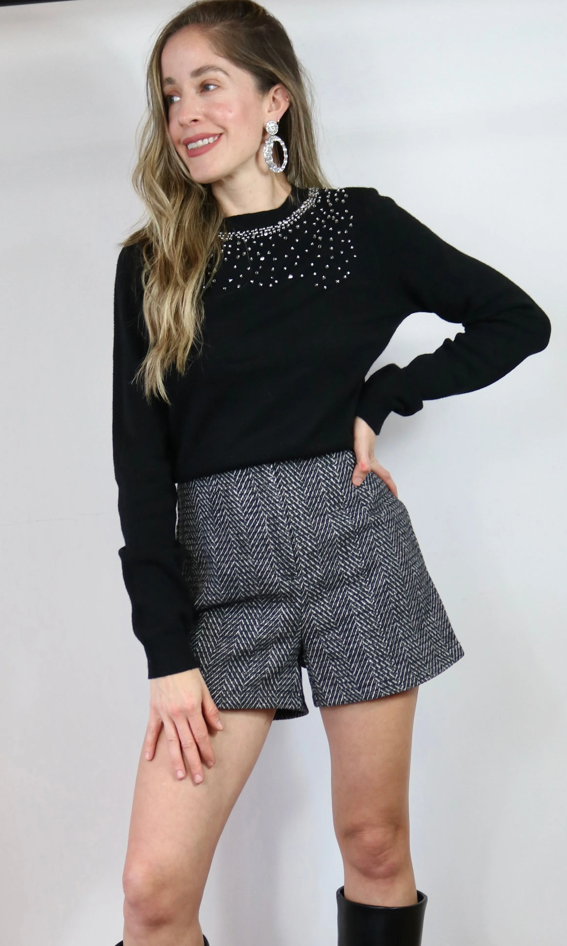Black Stud Neck Sweater