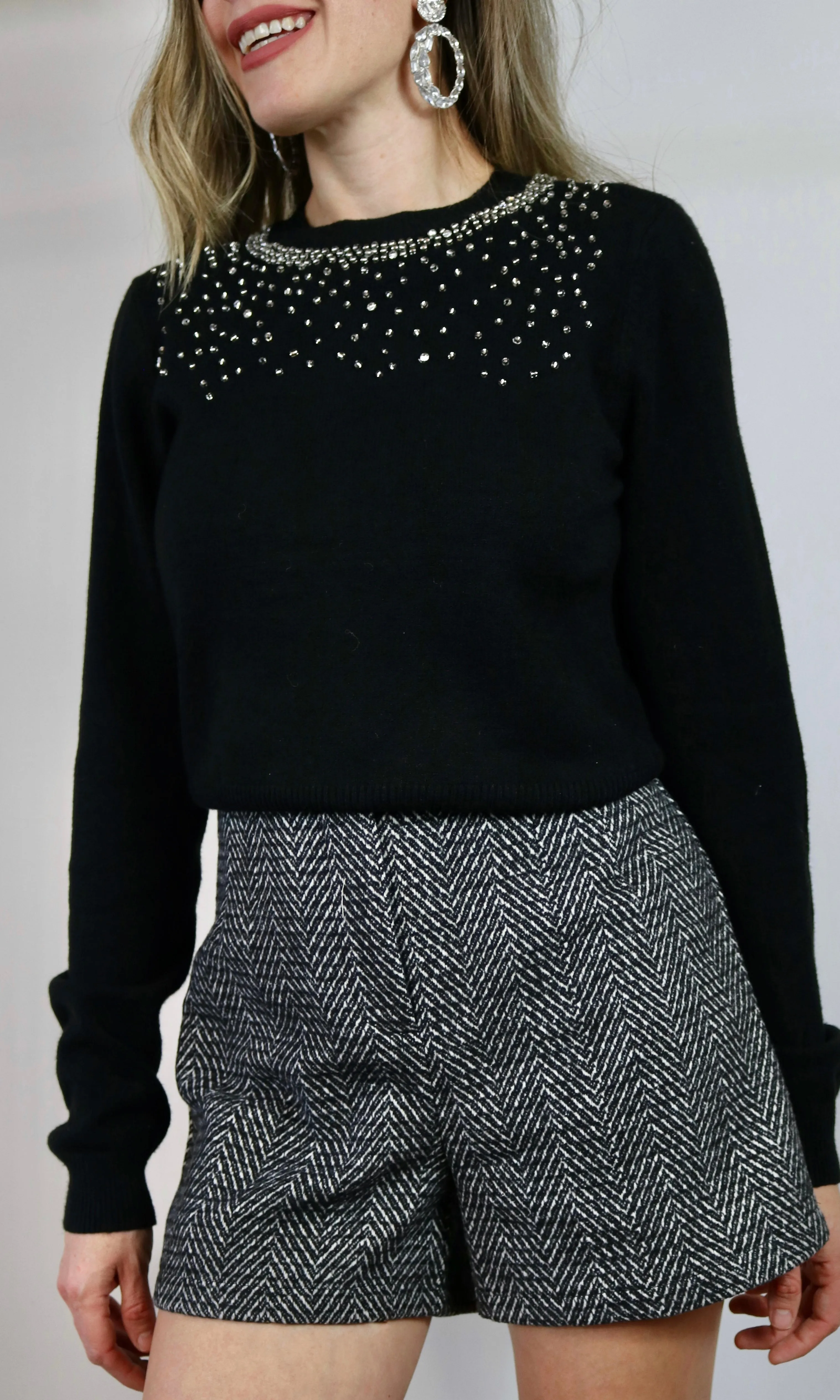 Black Stud Neck Sweater