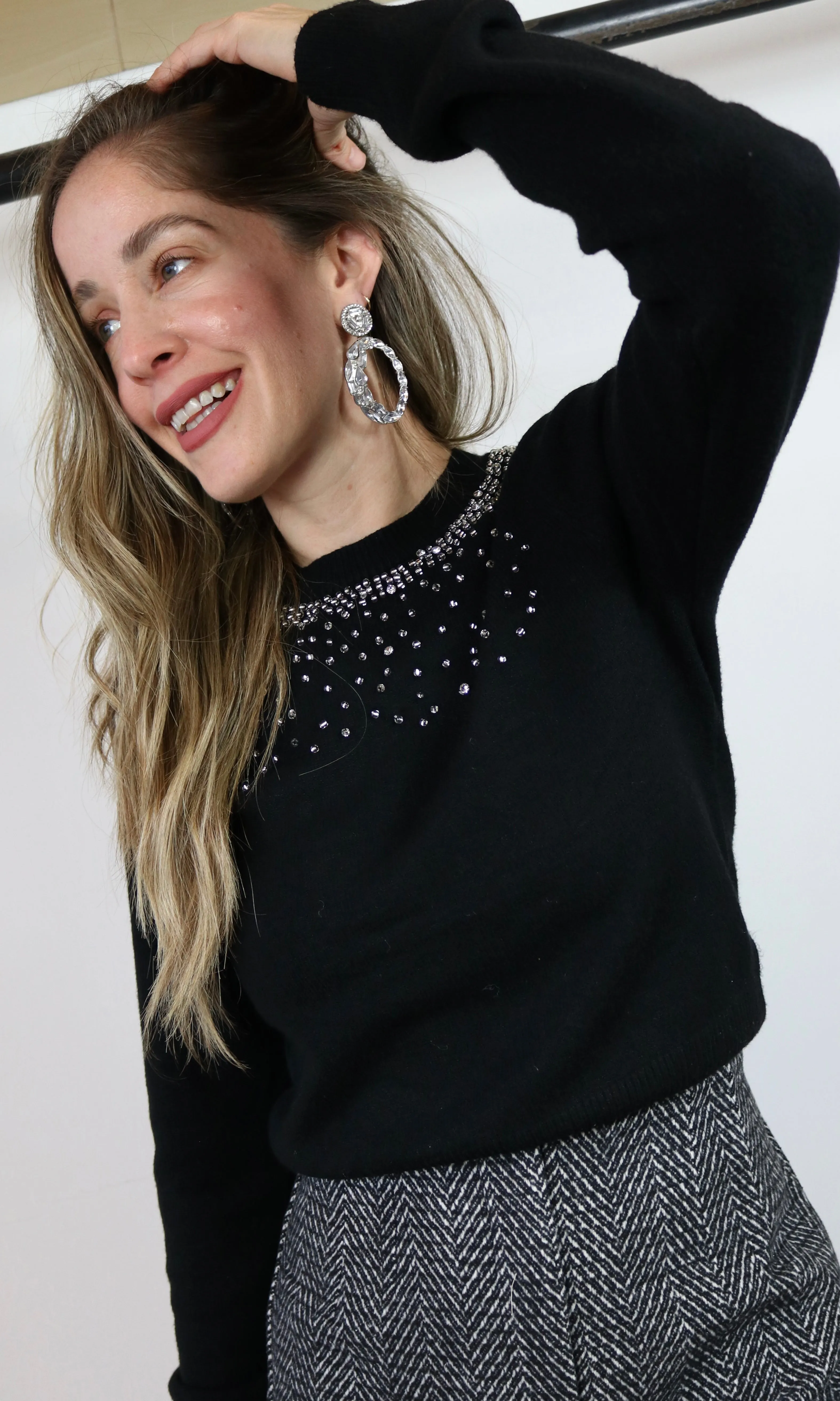 Black Stud Neck Sweater