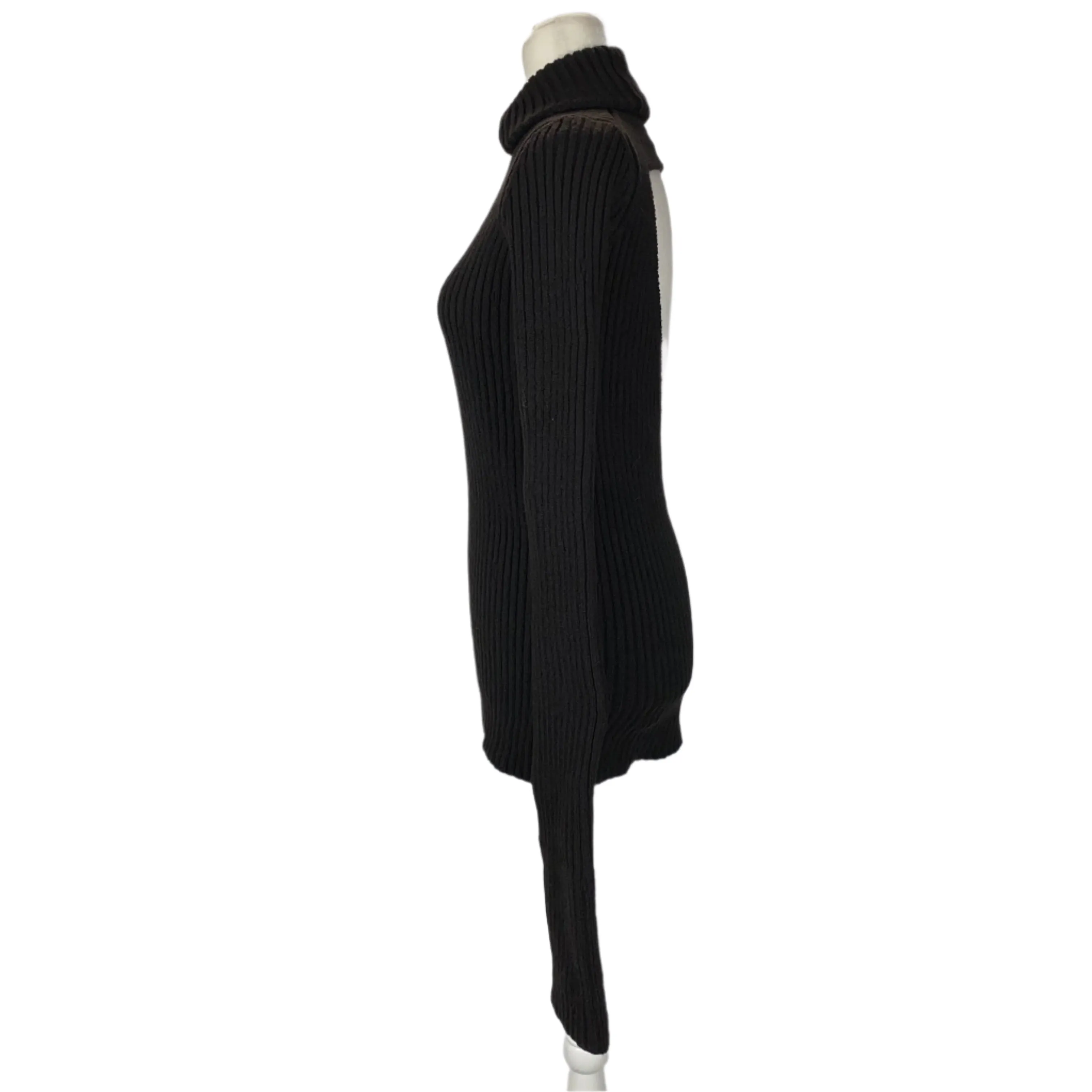 Bottega Veneta £725  Black Thick Rib Polo Neck Cutaway Sweater M