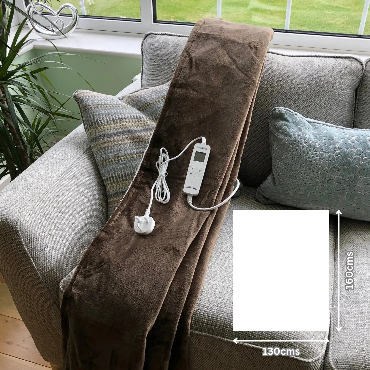 Brown Flannel Sherpa Heated Throw INTELI-TEMP