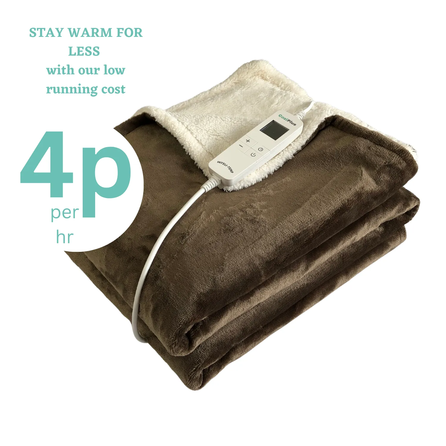 Brown Flannel Sherpa Heated Throw INTELI-TEMP
