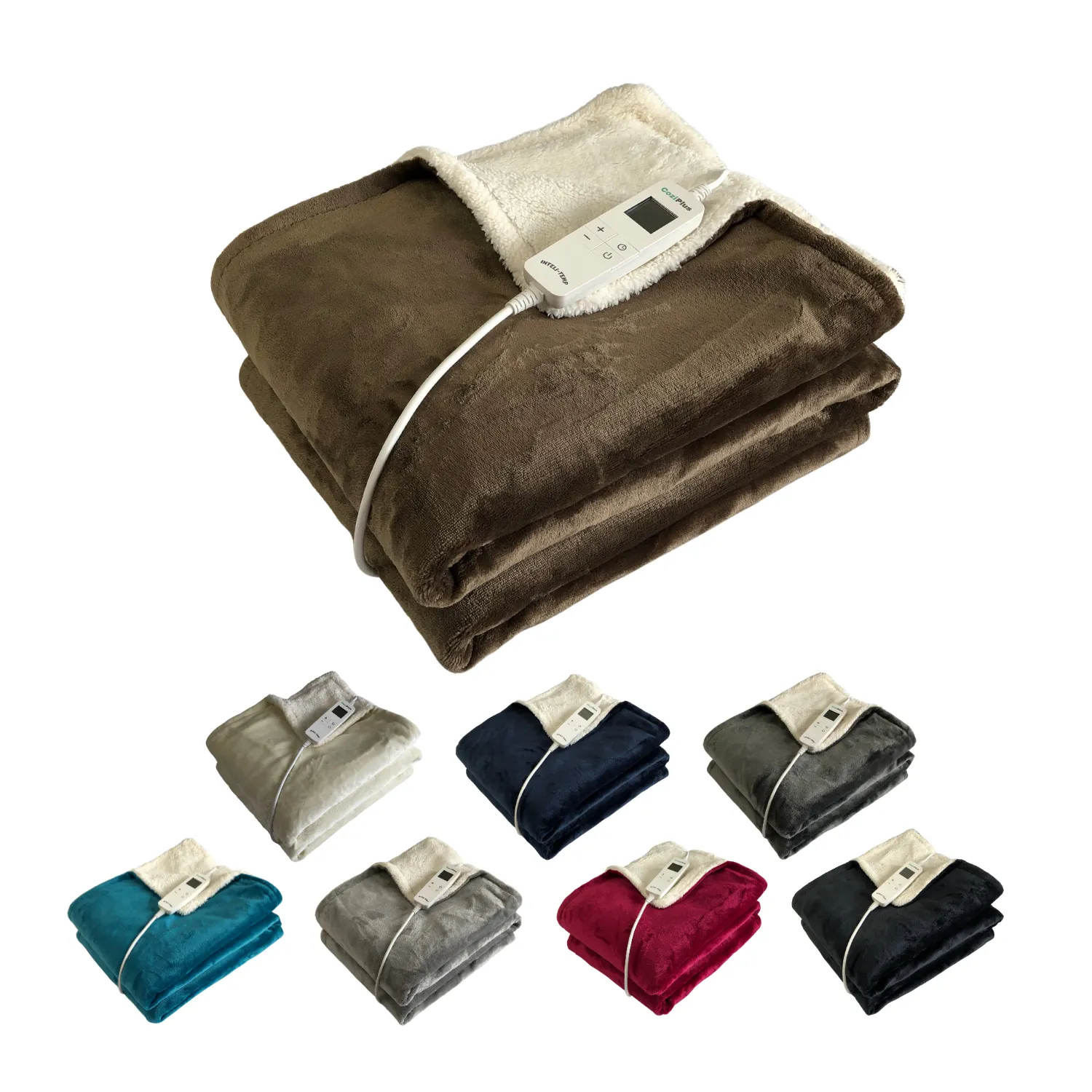 Brown Flannel Sherpa Heated Throw INTELI-TEMP