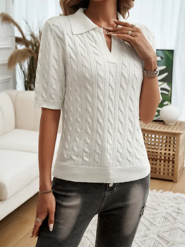 Cable Knit Top Sweater Polo for Women