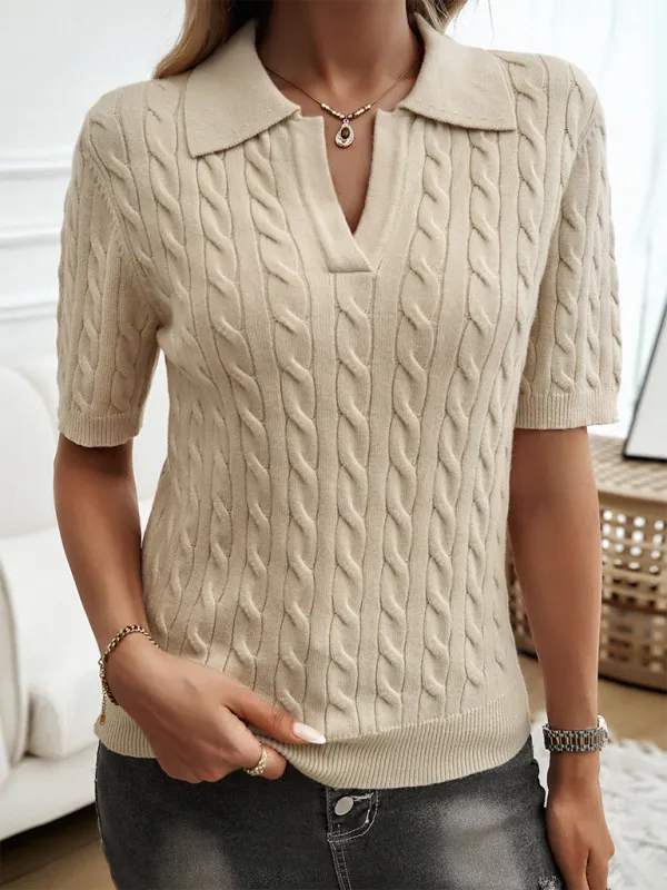 Cable Knit Top Sweater Polo for Women
