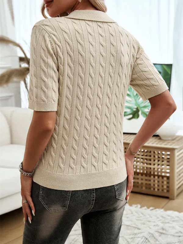 Cable Knit Top Sweater Polo for Women