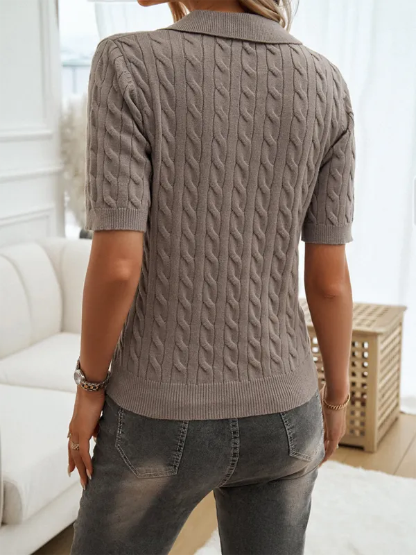 Cable Knit Top Sweater Polo for Women