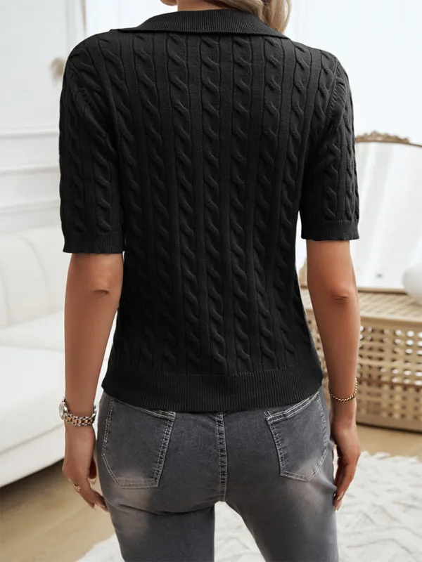 Cable Knit Top Sweater Polo for Women