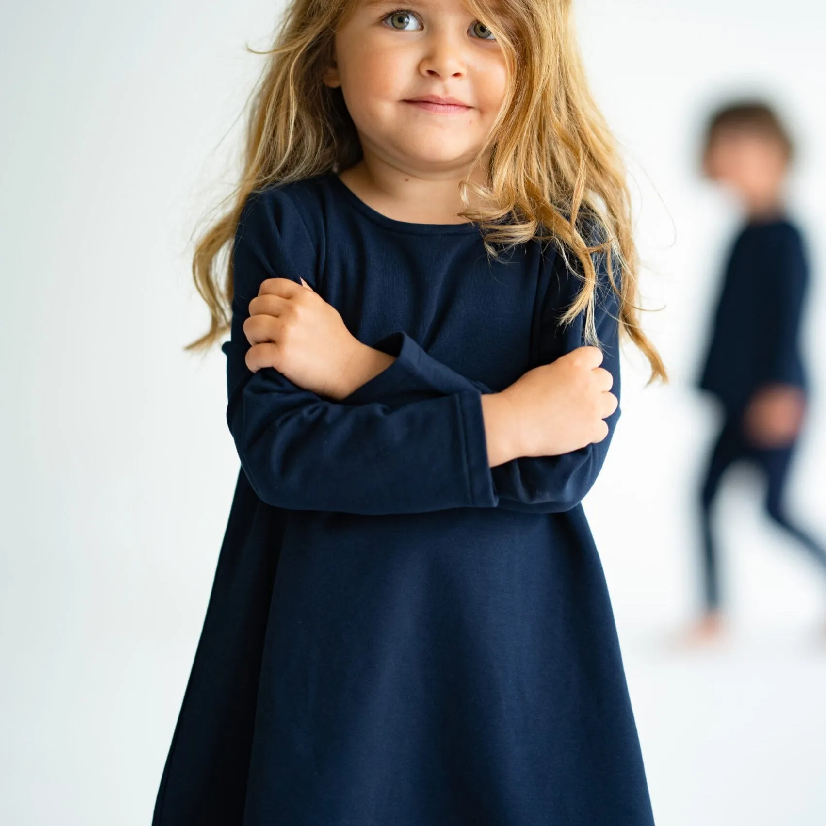 Caley Organic Cotton Long Sleeve Jersey Dress (Black)