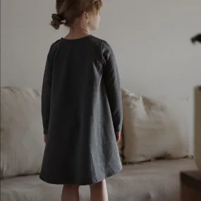 Caley Organic Cotton Long Sleeve Jersey Dress (Dark Grey)