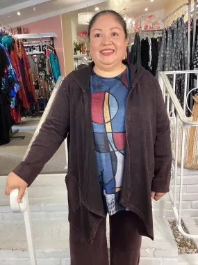 CASCADING HOODED CARDI - WINE