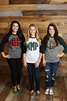 Circle Block Fabric Monogrammed Baseball tee