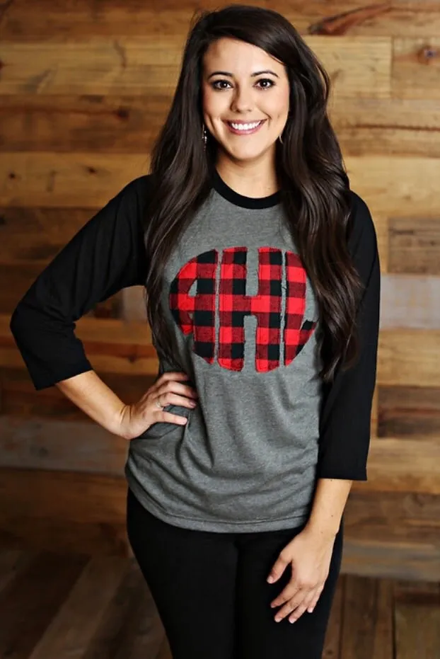 Circle Block Fabric Monogrammed Baseball tee
