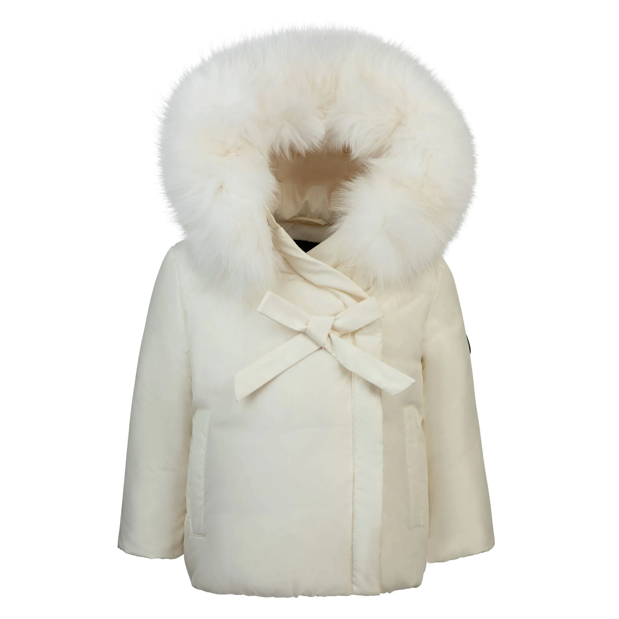 coat wrap down with fur - ivory