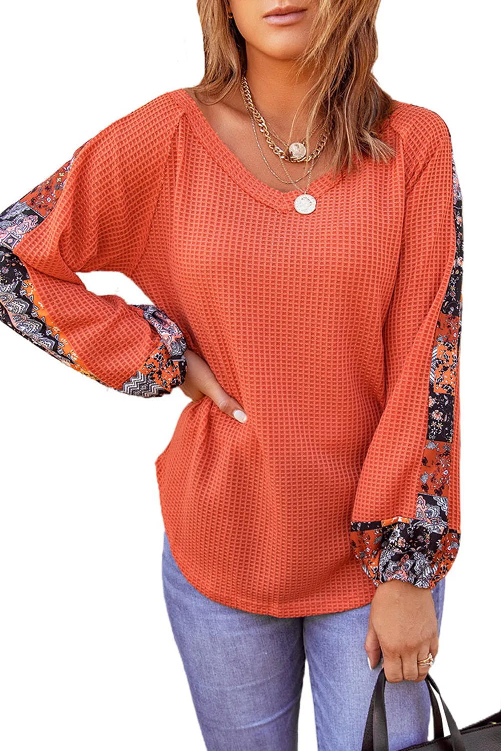 Contrast Eyelet Thermal Knit Top