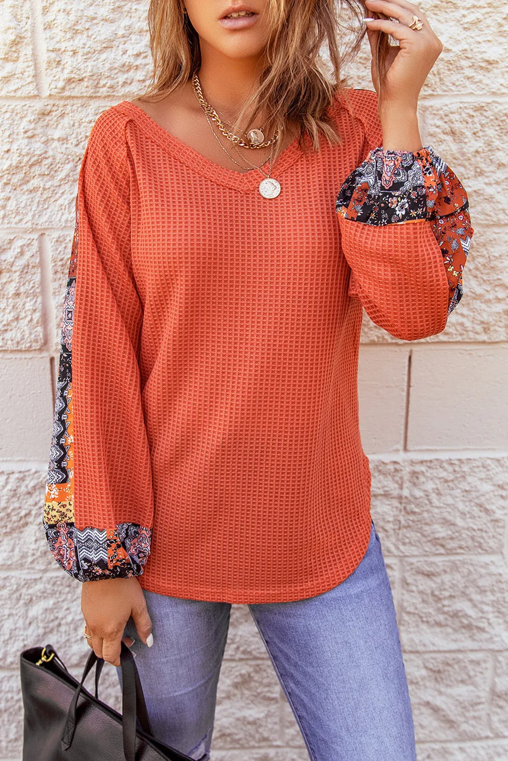 Contrast Eyelet Thermal Knit Top