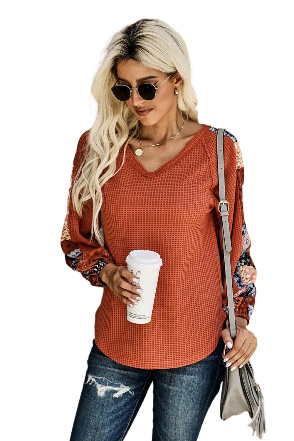 Contrast Eyelet Thermal Knit Top