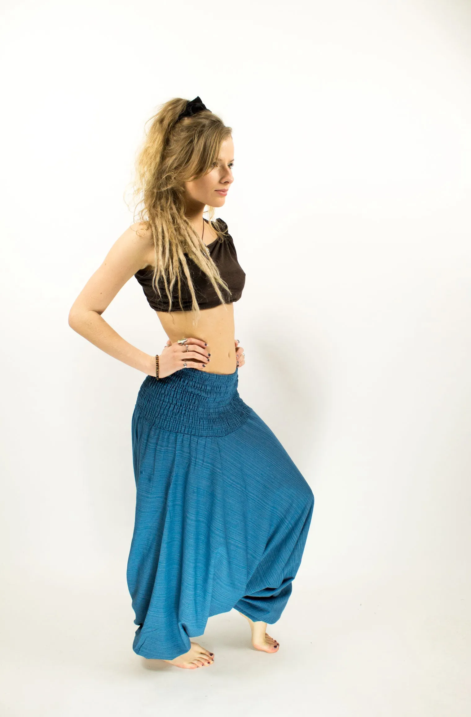 COTTON HAREM PANTS LOW CROTCH PETROL