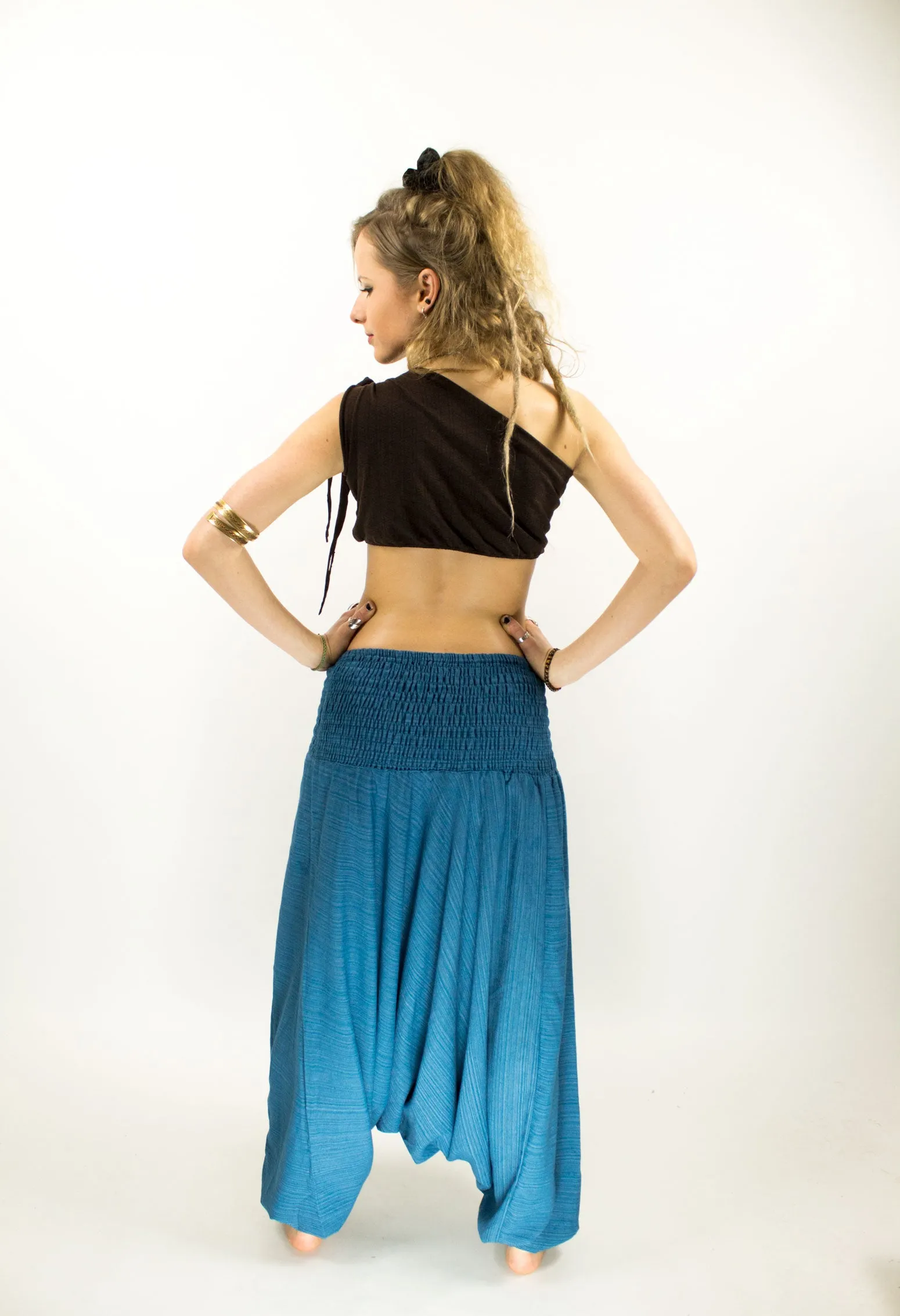 COTTON HAREM PANTS LOW CROTCH PETROL