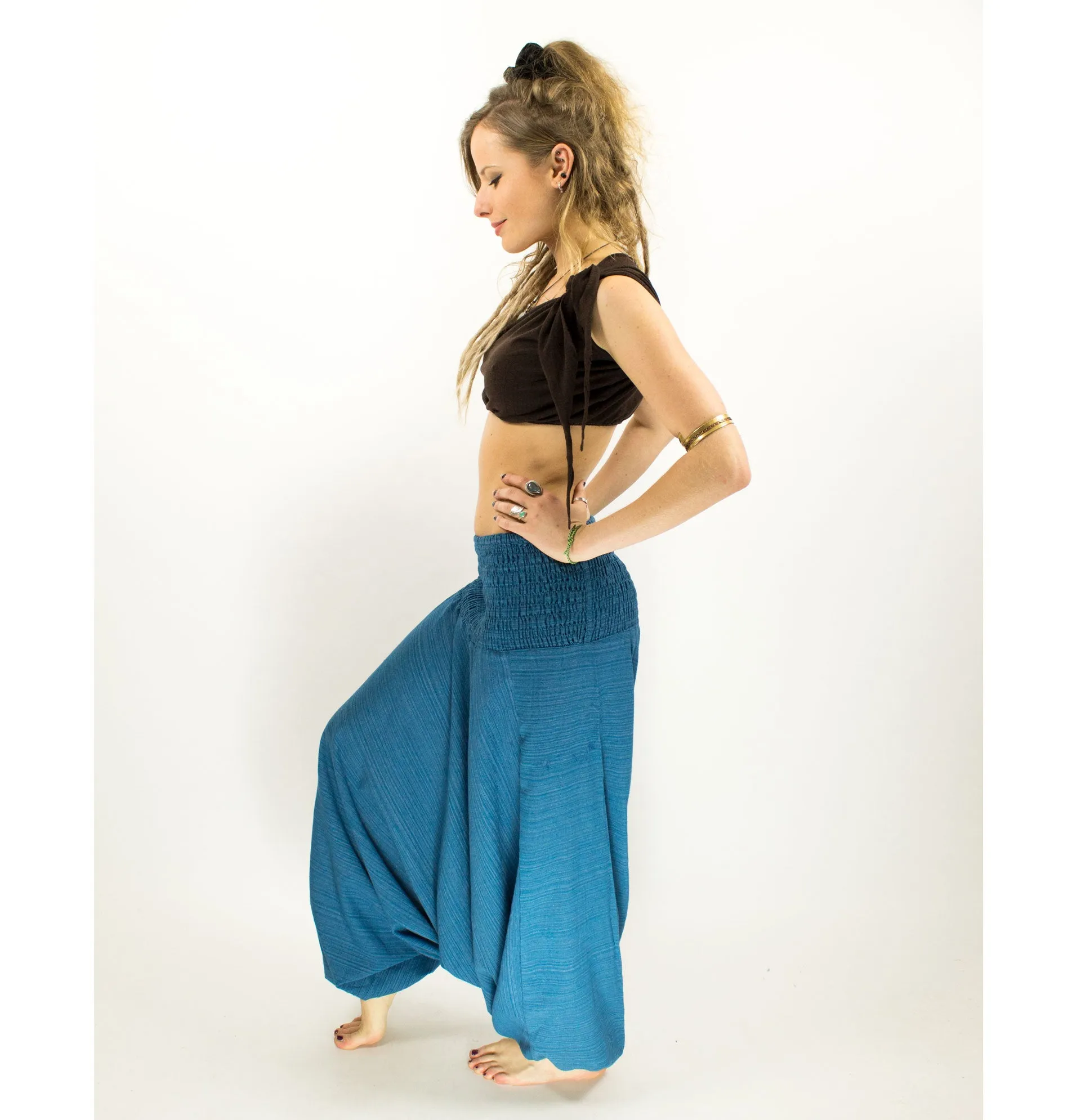 COTTON HAREM PANTS LOW CROTCH PETROL