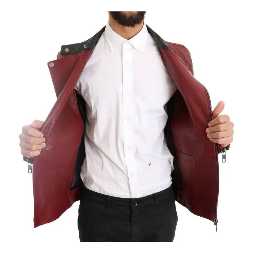 Dolce & Gabbana Radiant Red Leather Biker Motorcycle Jacket