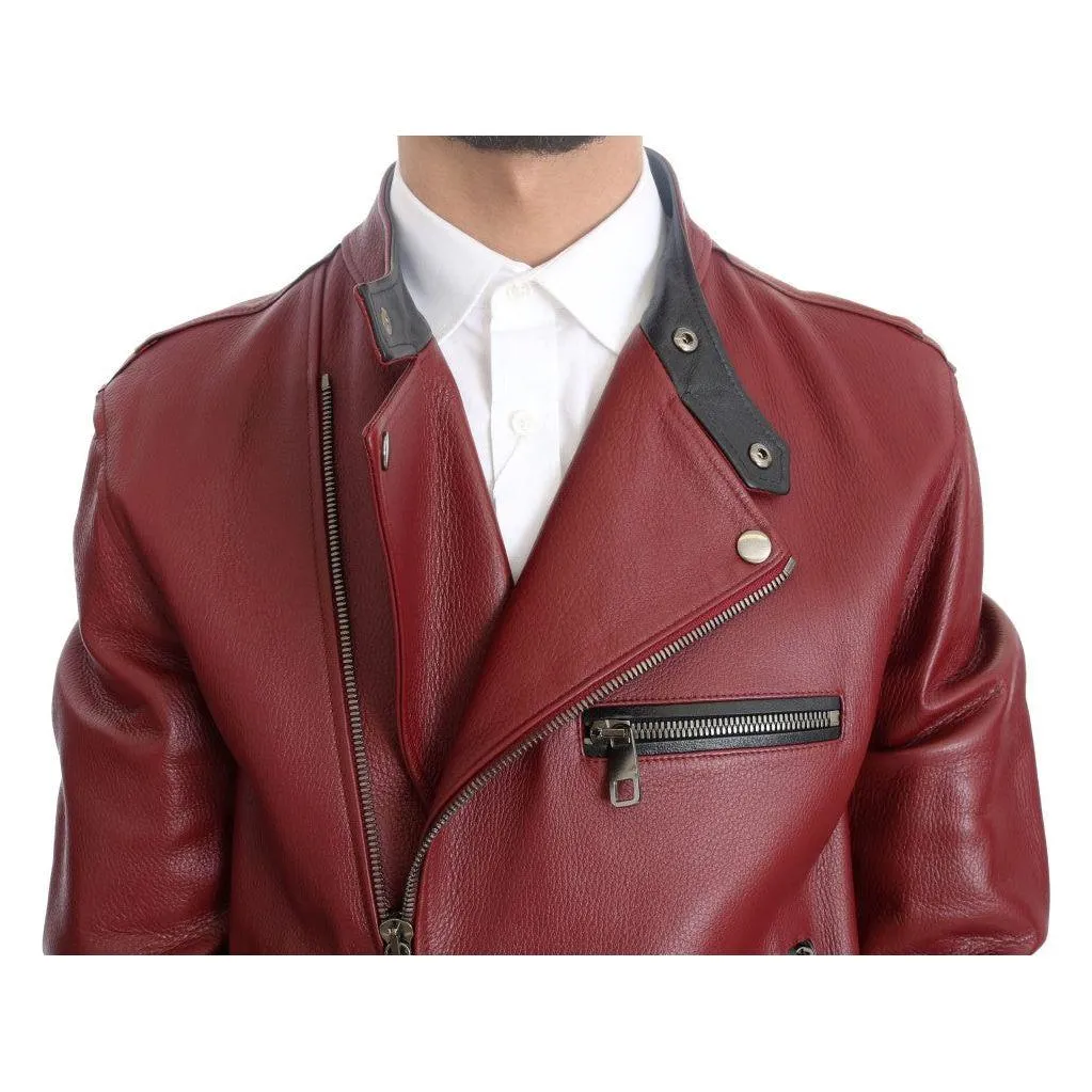 Dolce & Gabbana Radiant Red Leather Biker Motorcycle Jacket