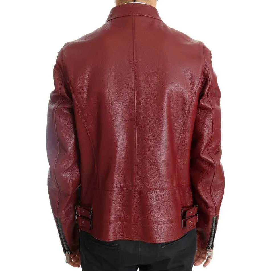Dolce & Gabbana Radiant Red Leather Biker Motorcycle Jacket