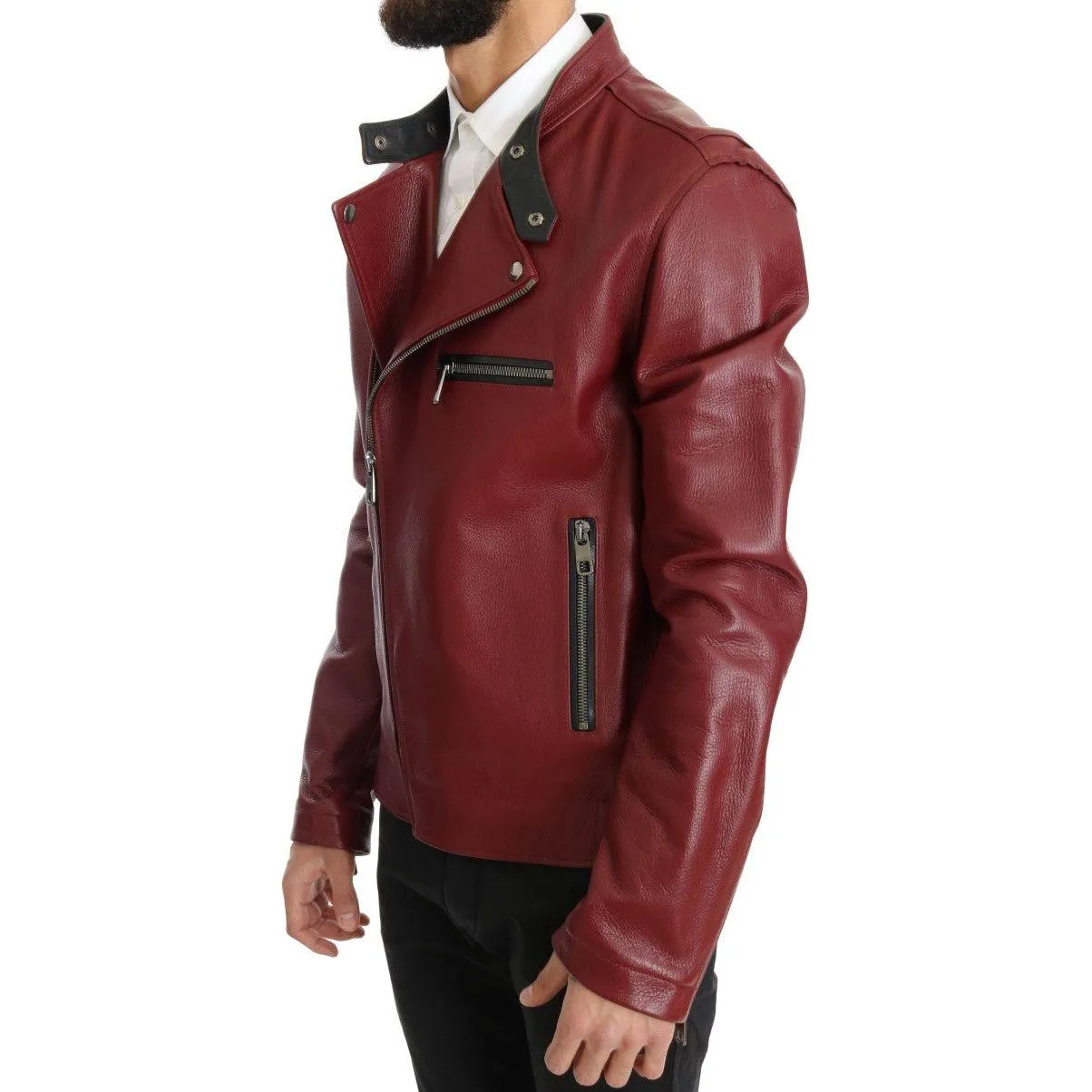 Dolce & Gabbana Radiant Red Leather Biker Motorcycle Jacket
