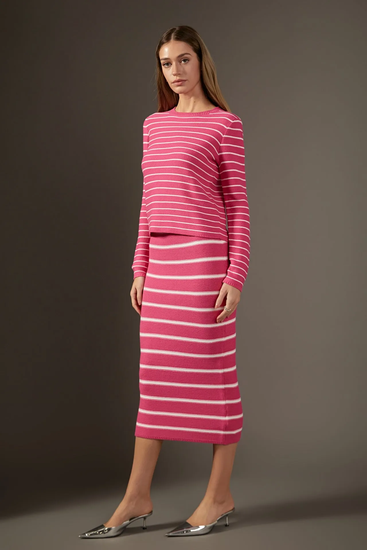 English Factory - Stripe Knit Midi Skirt