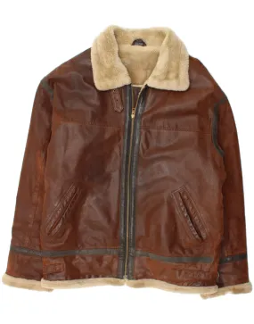 EXPLORER Mens Sherpa Leather Jacket UK 42 XL Brown