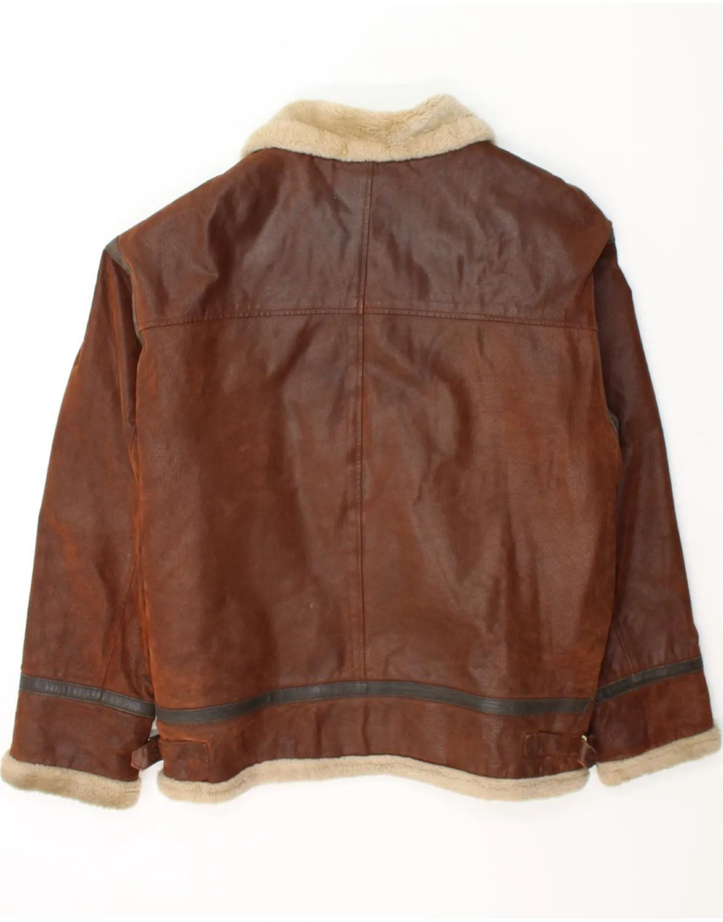 EXPLORER Mens Sherpa Leather Jacket UK 42 XL Brown
