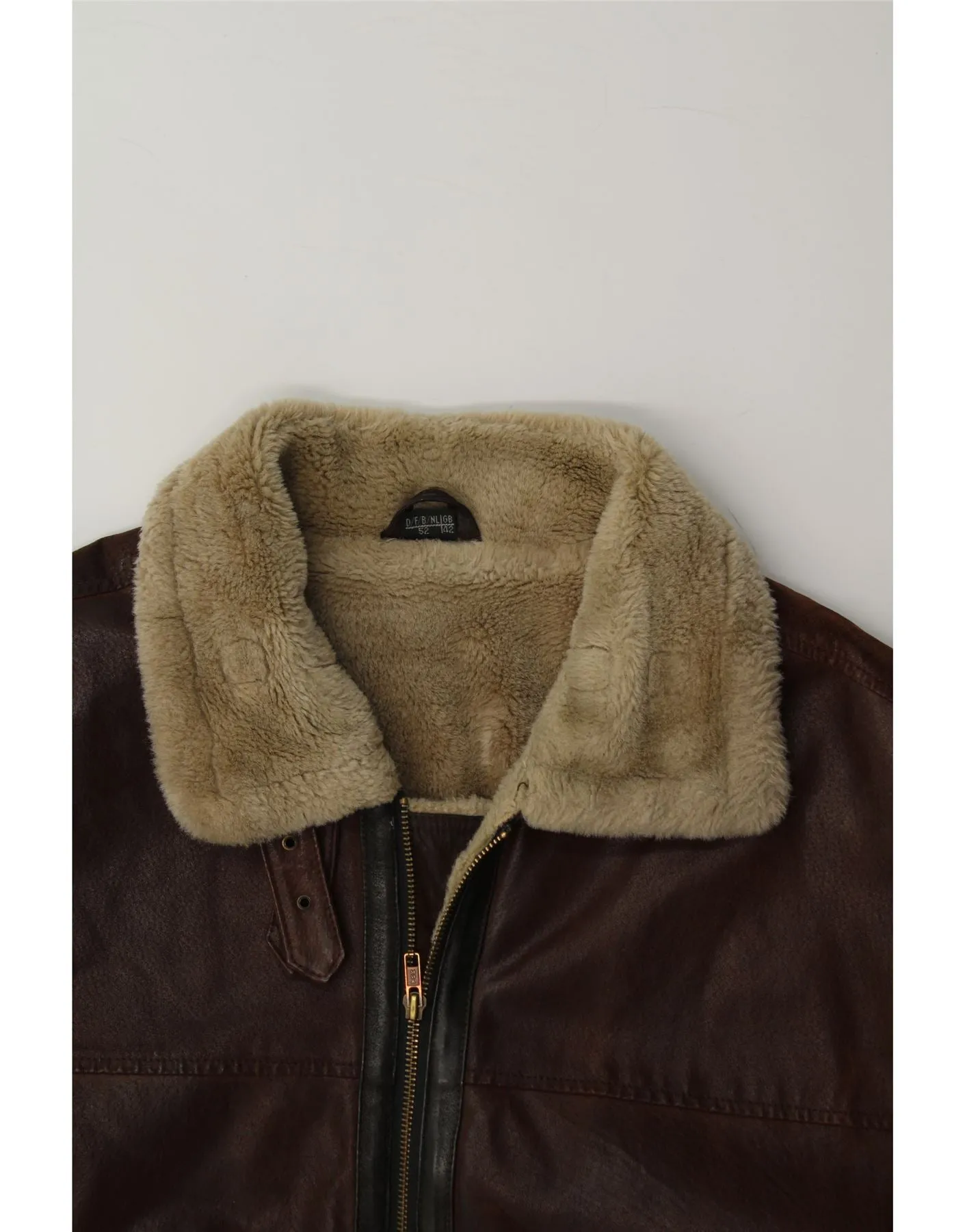 EXPLORER Mens Sherpa Leather Jacket UK 42 XL Brown