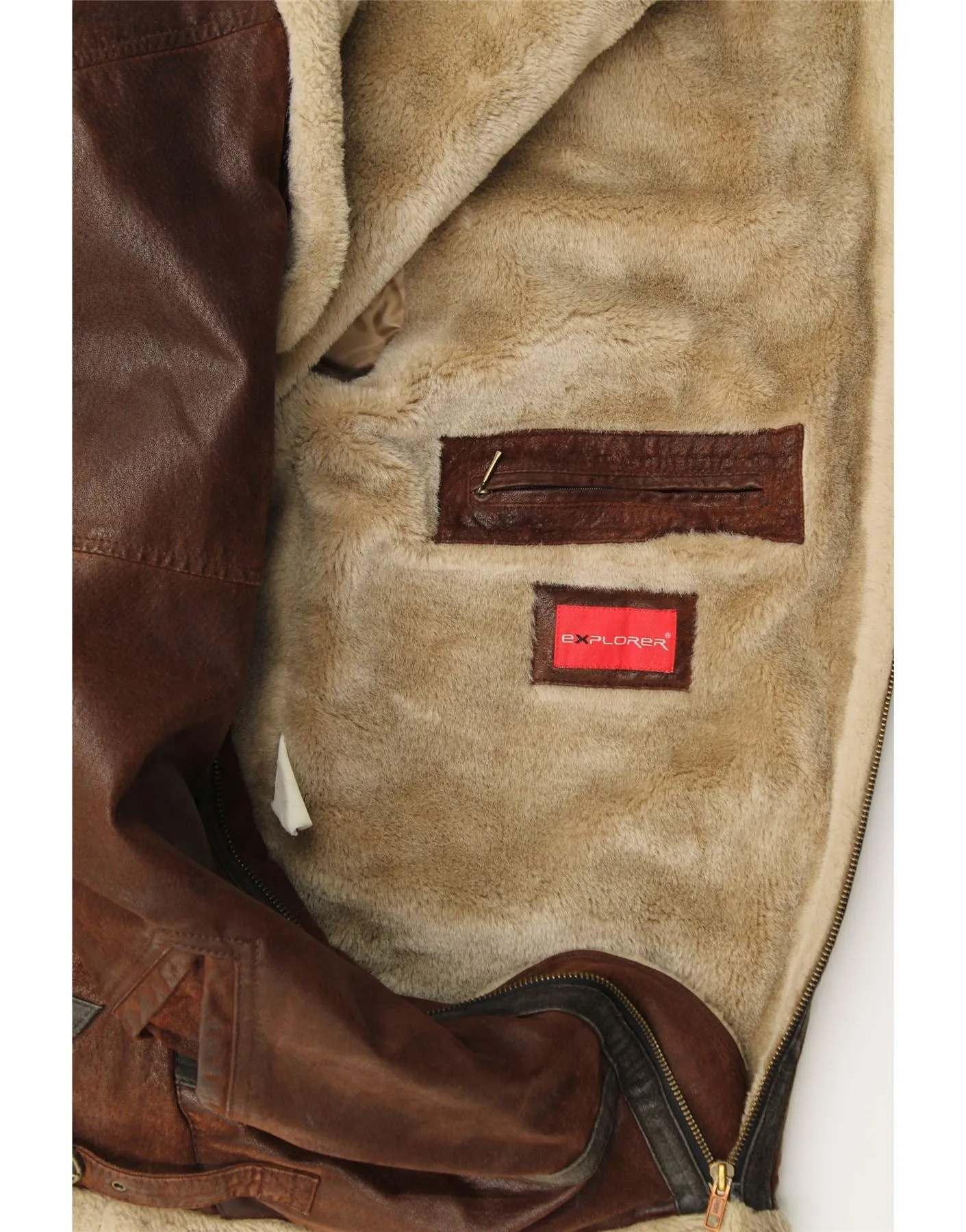 EXPLORER Mens Sherpa Leather Jacket UK 42 XL Brown