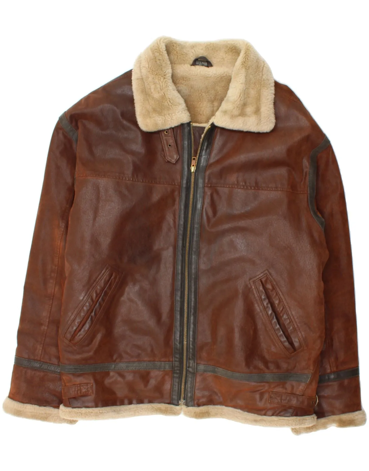 EXPLORER Mens Sherpa Leather Jacket UK 42 XL Brown