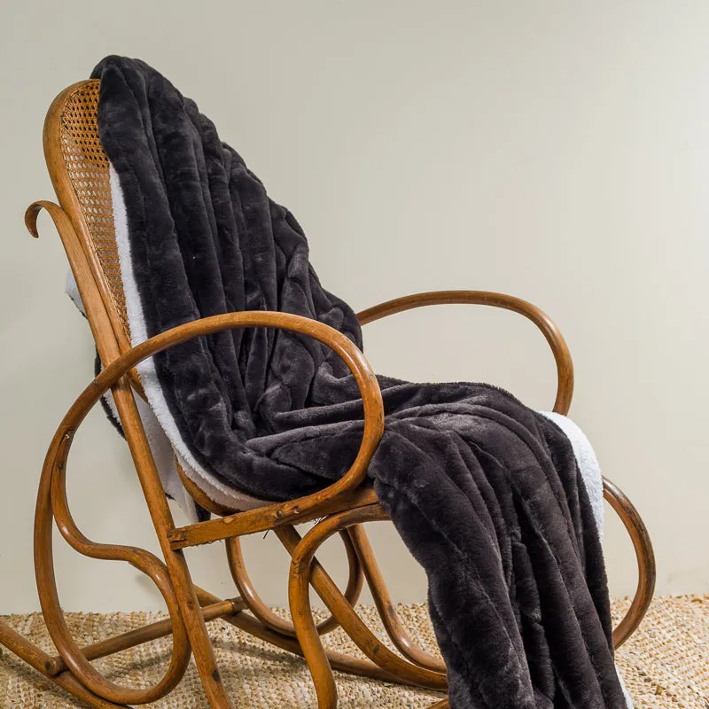Faux Fur Rabbit Blanket- Jacquard Slate