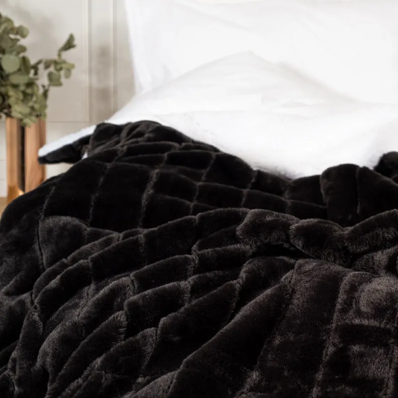 Faux Fur Rabbit Blanket- Jacquard Slate