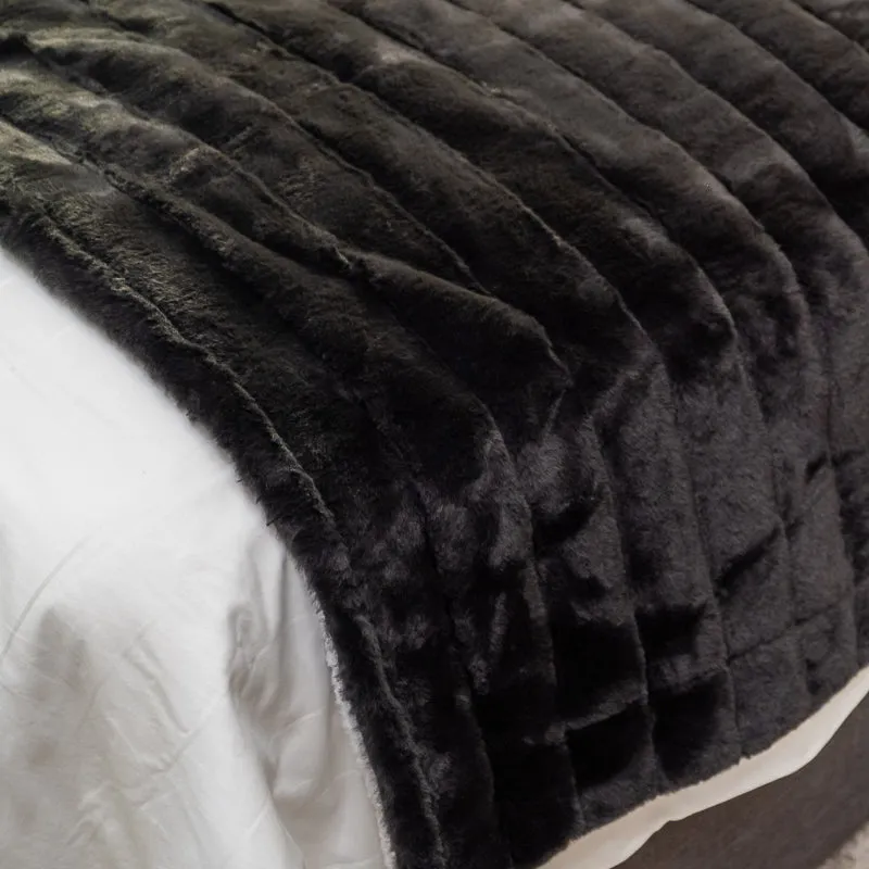 Faux Fur Rabbit Blanket- Jacquard Slate