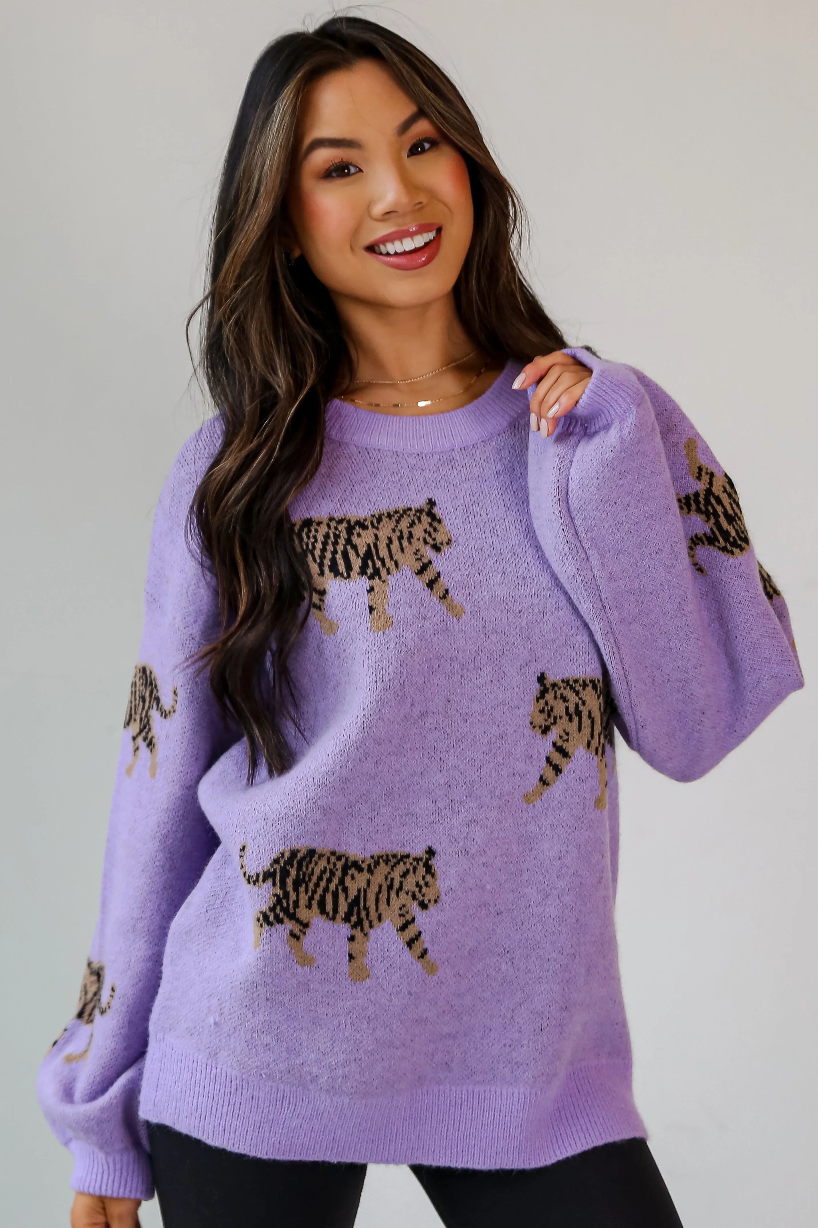 FINAL SALE - Tame My Heart Lavender Tiger Oversized Sweater