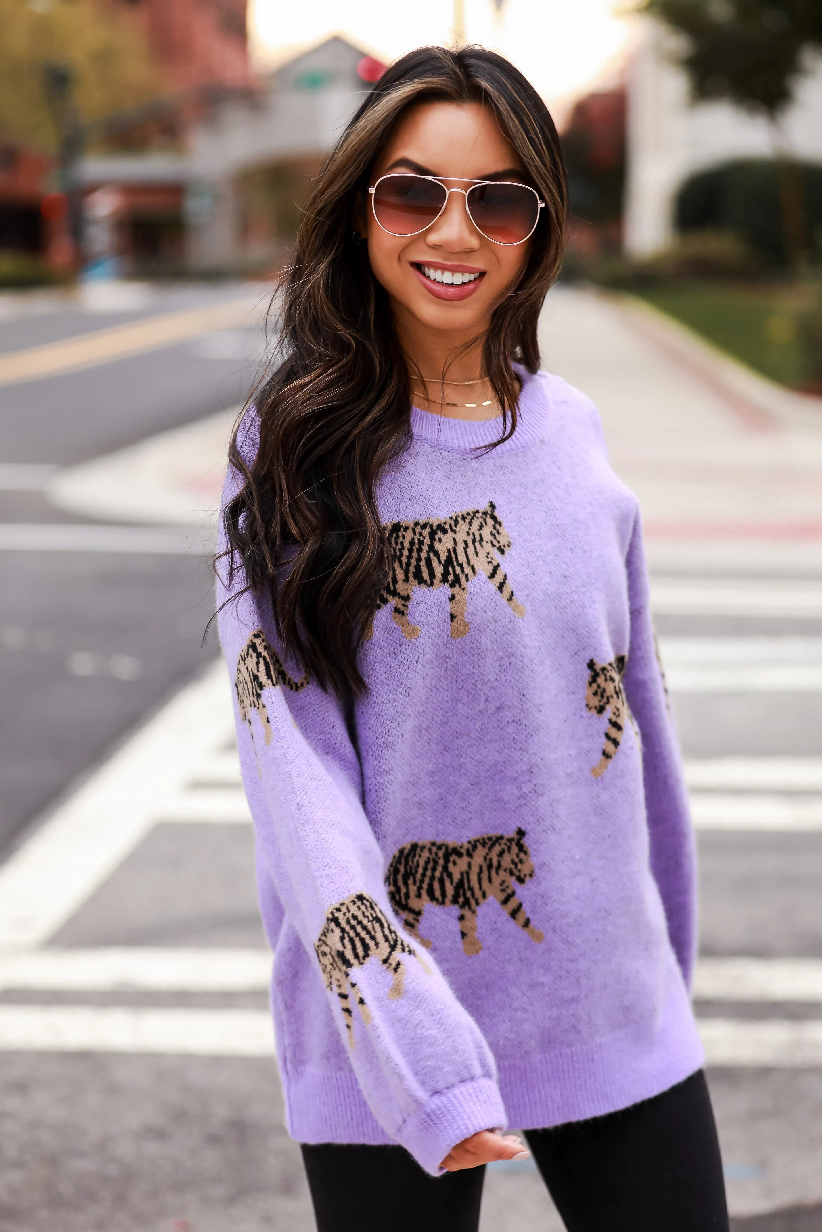 FINAL SALE - Tame My Heart Lavender Tiger Oversized Sweater