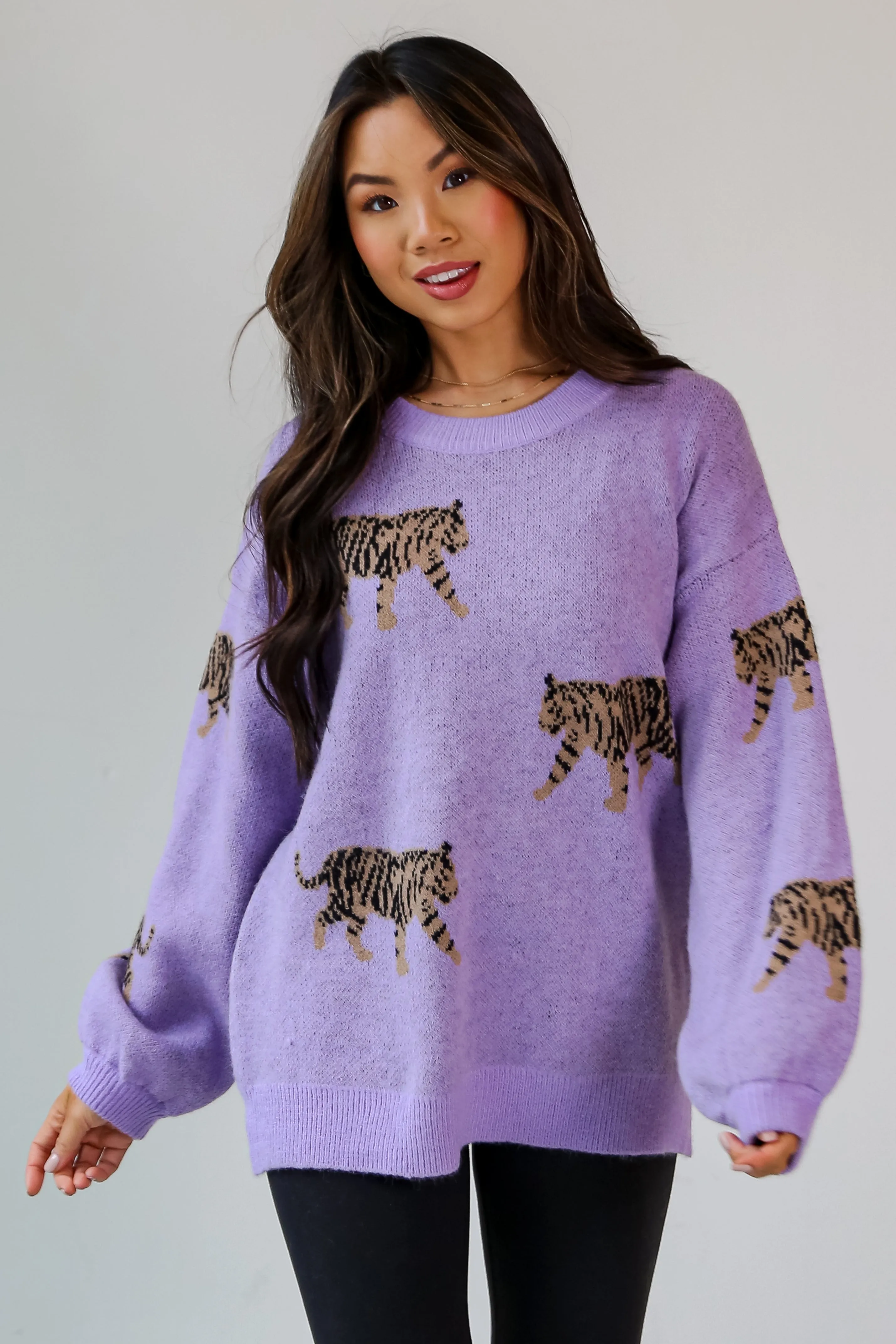 FINAL SALE - Tame My Heart Lavender Tiger Oversized Sweater
