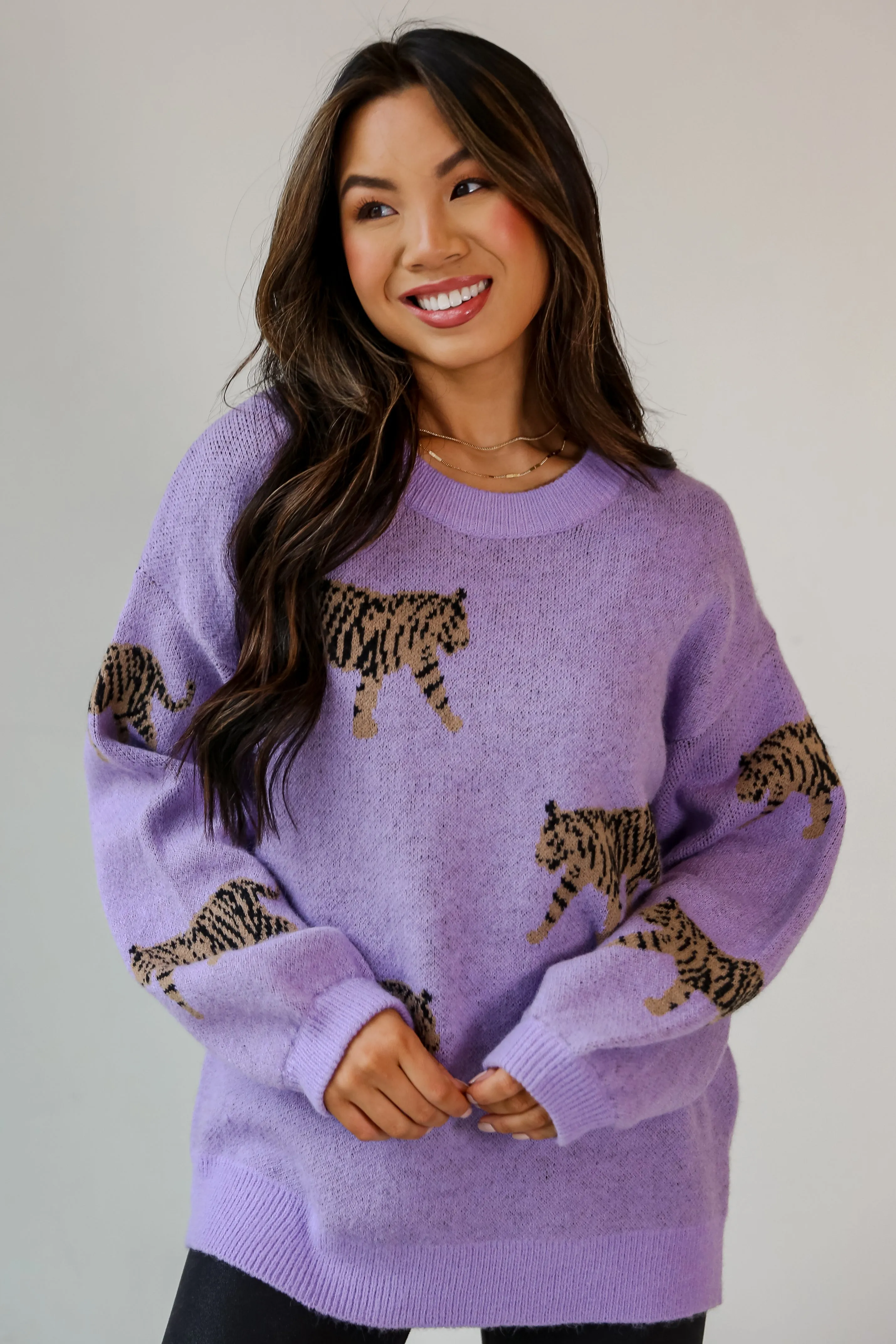 FINAL SALE - Tame My Heart Lavender Tiger Oversized Sweater