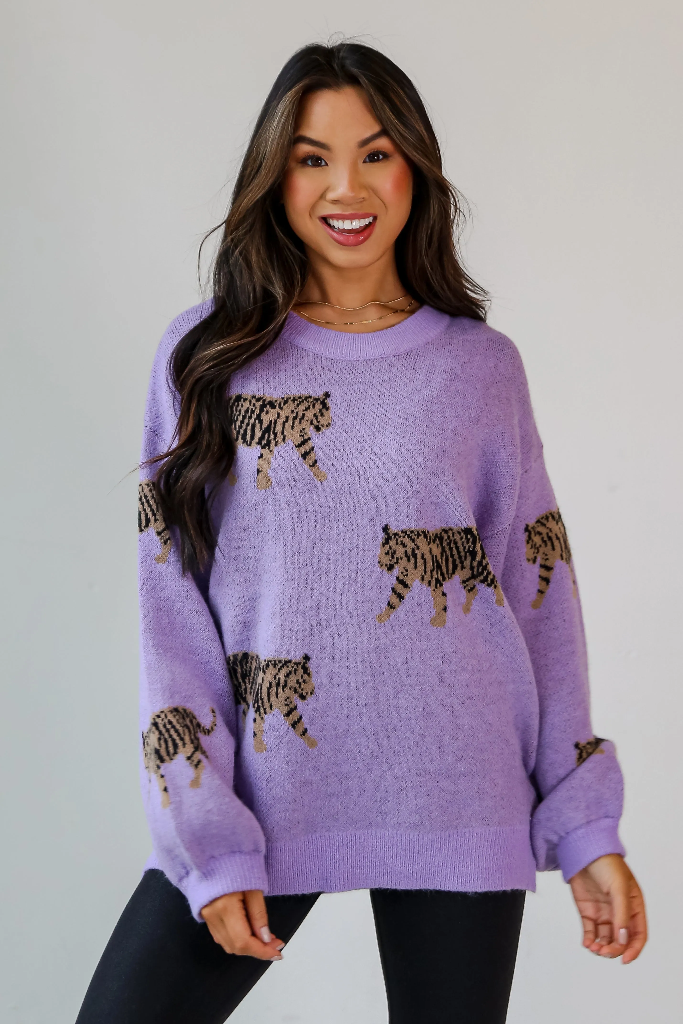 FINAL SALE - Tame My Heart Lavender Tiger Oversized Sweater