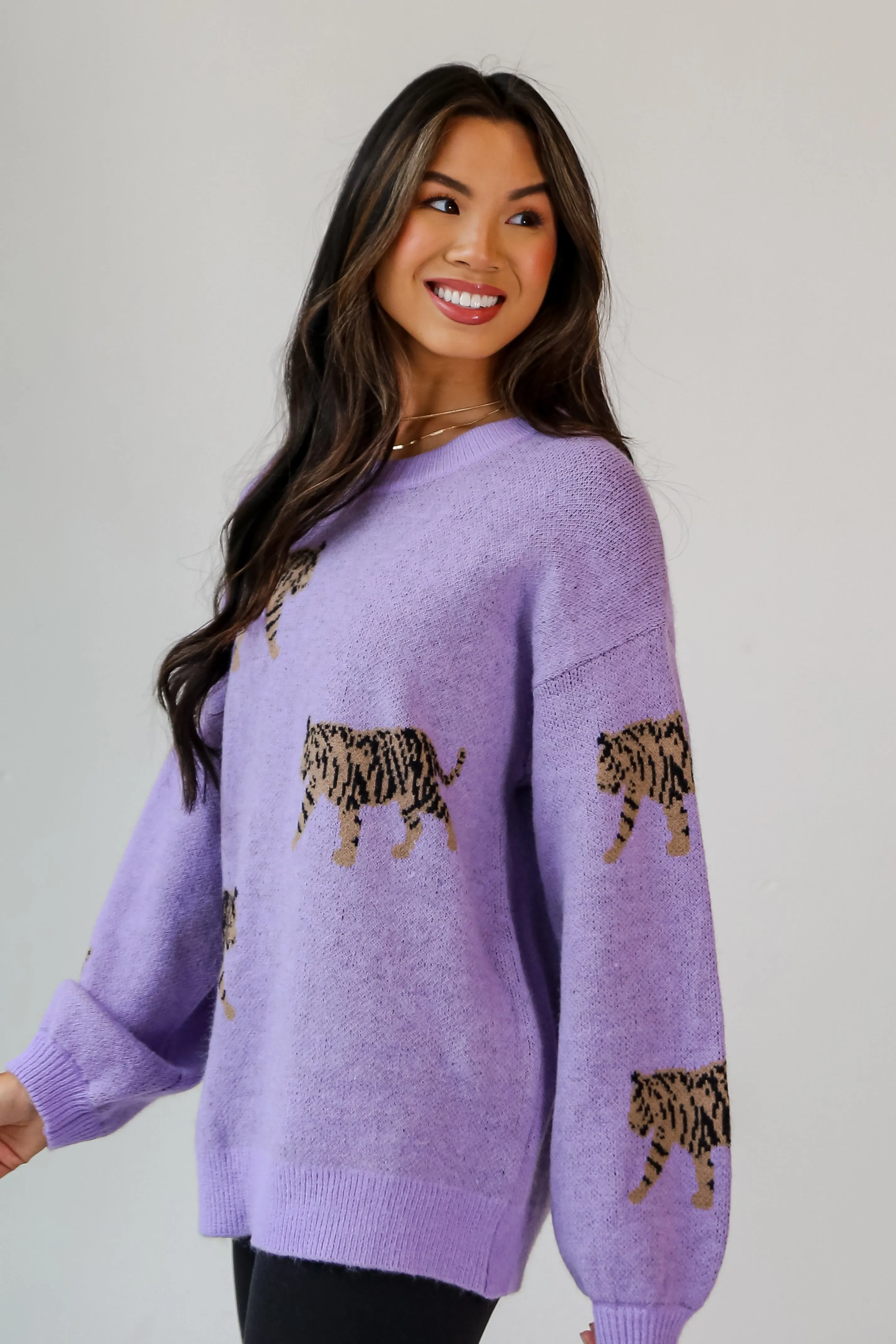 FINAL SALE - Tame My Heart Lavender Tiger Oversized Sweater