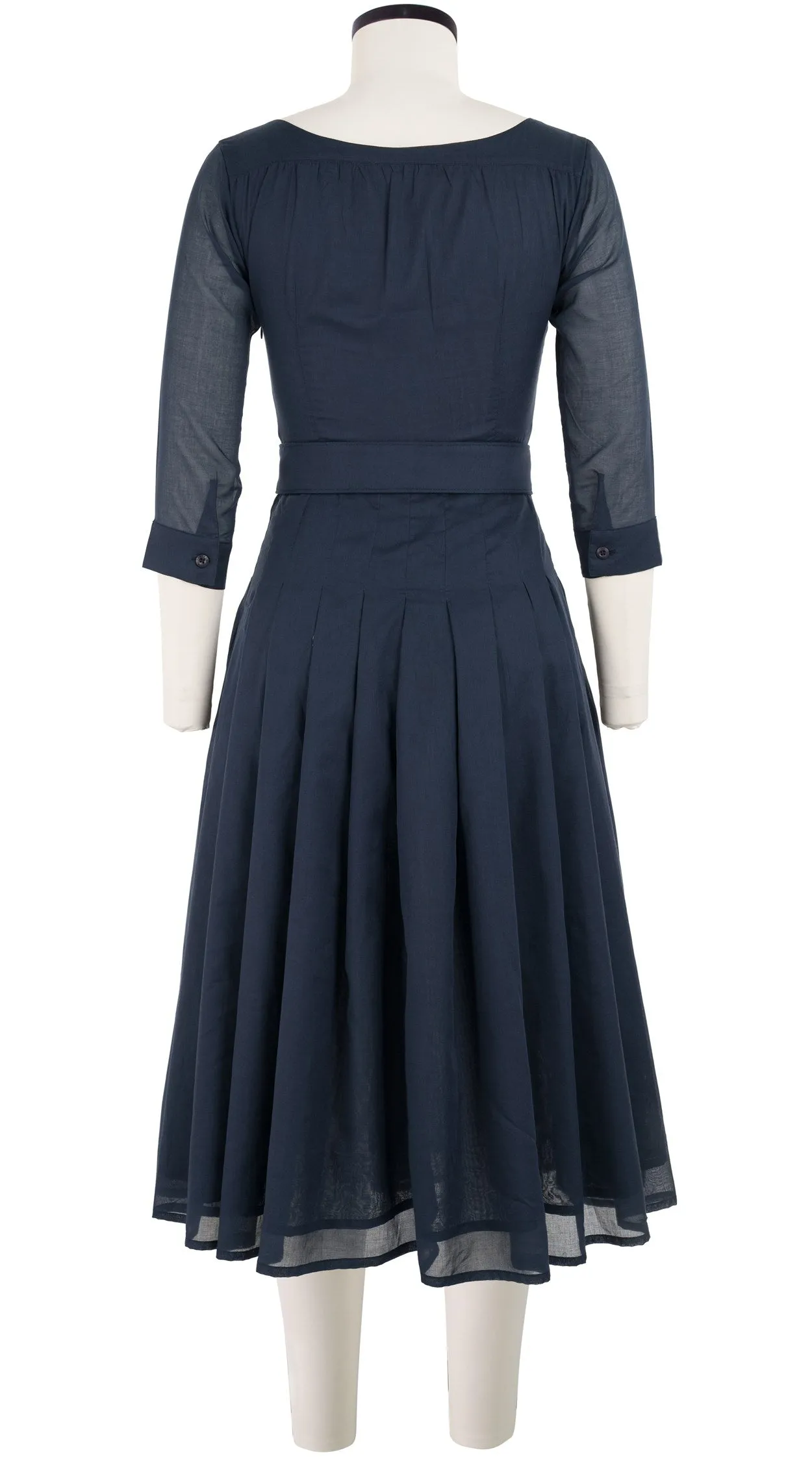 Florance Dress #4 Boat Neck 3/4 Sleeve Midi Length Cotton Musola_Solid_Indigo