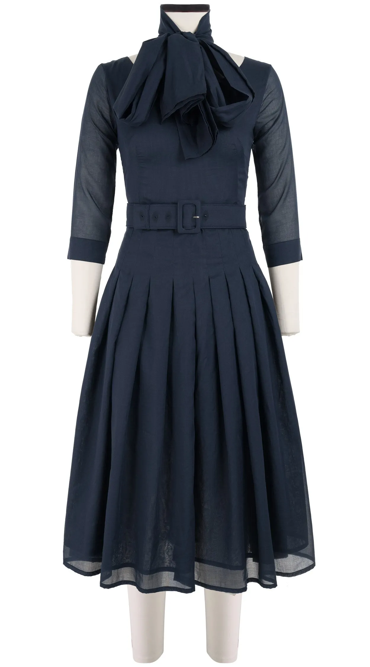 Florance Dress #4 Boat Neck 3/4 Sleeve Midi Length Cotton Musola_Solid_Indigo